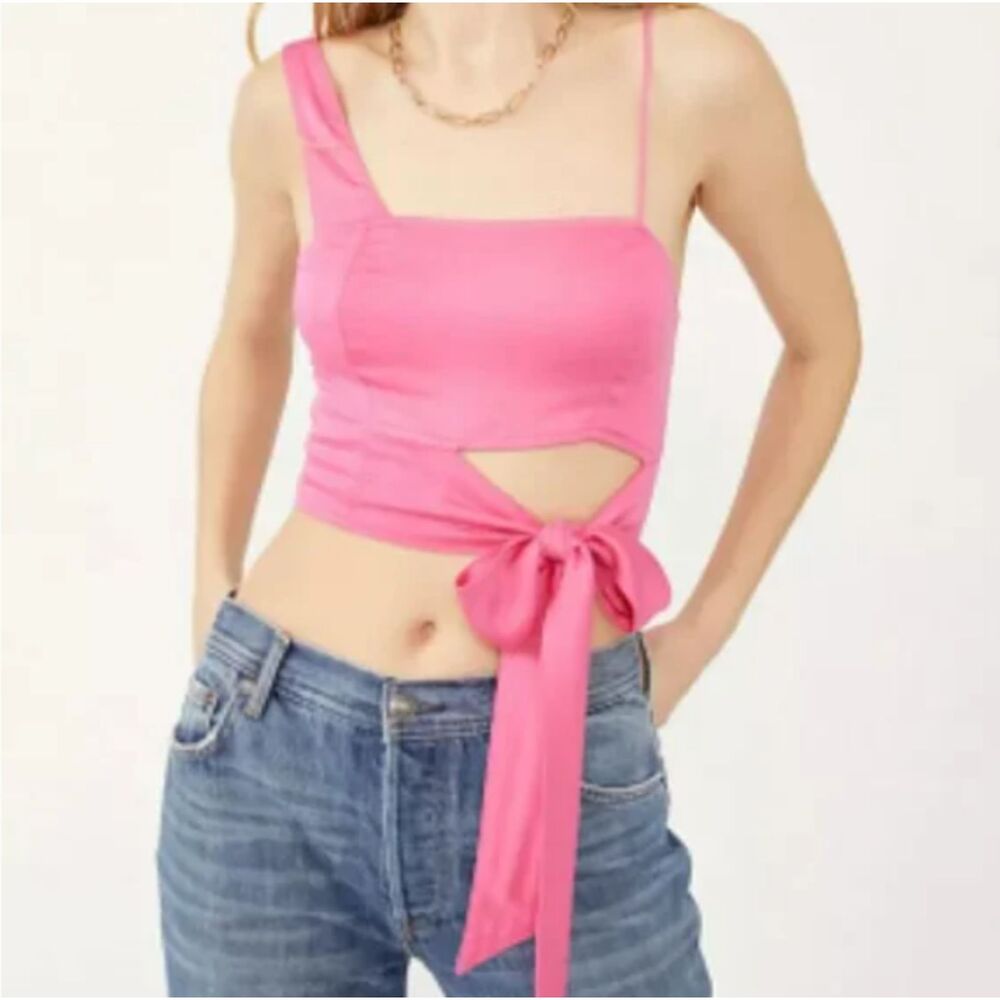 Free People Mila Pink Tie Crop Top Size Small